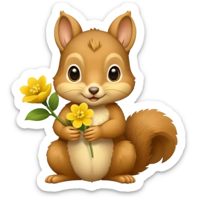 baby squirrel hold a flower sticker