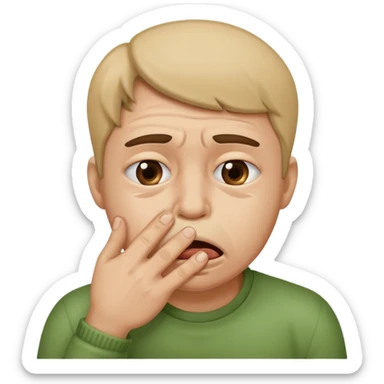 Disgust - strong feeling of revulsion or aversion -  about to vomit. hand over mouth. not crying sticker