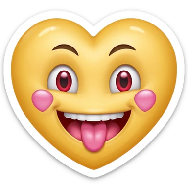 "Perfect smiling face with heart-eyes emoji 😍, classic yellow skin tone, bright open U-shaped smile showing white teeth and pink tongue tip, two large glossy red cartoon heart-shaped eyes with sparkling highlights  sticker