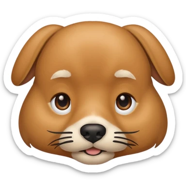 Generate an image of a light brown dog, with long lashes and with mostache sticker