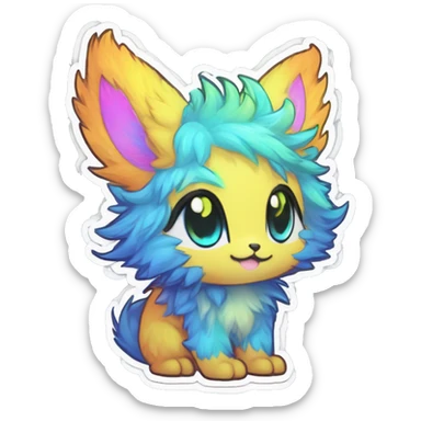 Anthro Fluffy Cool Cute Magical Elemental Shiny Colorful Neon Vibrant Colors Sparkle Kemono-style Chibi Fantasy-Animal-Fakémon-Pokémon-Hybrid Fur Sona Aesthetic Full Body Sticker sticker