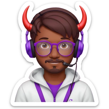 It’s a relaxed selfie of you wearing a glowing gaming headset, glasses, and piercings, lit by red and purple room lights, with a soft, tired-smirk expression brown hair with devil horns and facial hair

 sticker