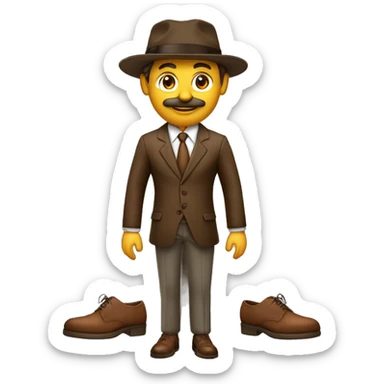 pessoa com boina sardas cabelo enrolado gravata terno marrom calça marrom sapato social e com um bastao nas maos com car de serio sticker