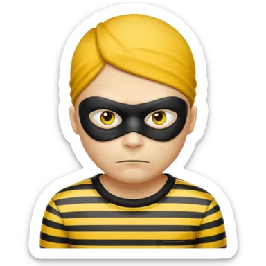 Make a robber emoji with yellow skin and white and black shirt with no mask sticker