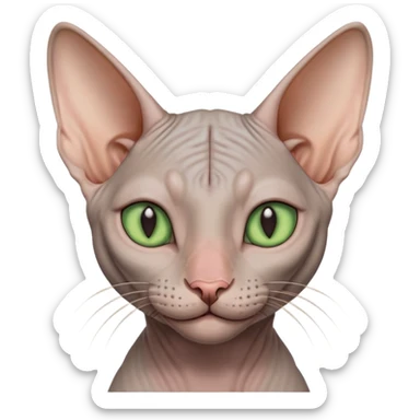 gray hairless Sphynx cat with green eyes, smiling sticker