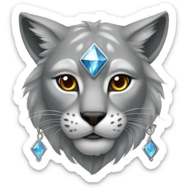 gray lynx. Around his neck, there is an amulet shaped like a diamond. sticker