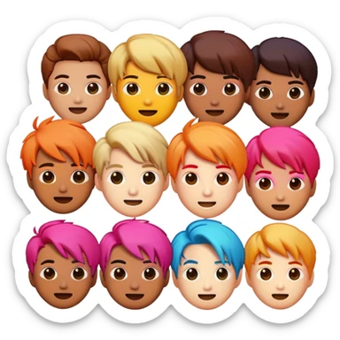 Cinematic Realistic BTS Pop Culture Emoji, featuring a dynamic, energetic portrayal of the acclaimed K-pop group rendered with vibrant textures and energetic, colorful lighting. sticker