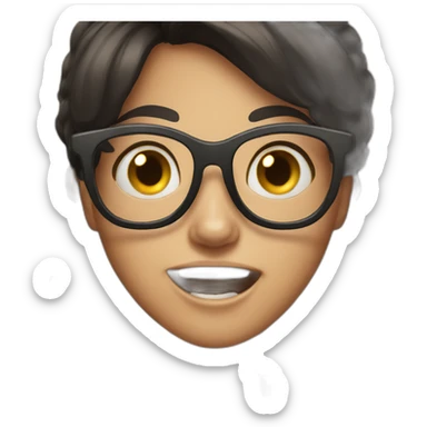 scared girl with buck teeth glasses and dark hair sticker