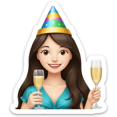 white happy long haired brunette girl partying sticker