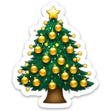 árbol de navidad con esferas color dorado y luces blancas sticker