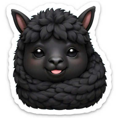 Meme-Worthy Cute Sleeping Black Alpaca Portrait Emoji, Head resting peacefully with a contented smile, showcasing a delightfully sturdy build and a luxuriously soft jet-black fleece, eyes shut in a serene nap, Simplified yet hilariously adorable features, highly detailed, glowing with a soft, drowsy light, high shine, relaxed and utterly lovable, stylized with an air of playful laziness, bright and heartwarming, soft glowing outline, capturing the essence of a comically sleepy alpaca, so meme-worthy it feels like it could instantly become the next viral sensation of adorable slumber! sticker