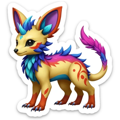 Rare realistic exotic cute epic pretty beautiful handsome gorgeous aesthetic colorful vibrant Vernid-Protogen-Primagen-Wickerbeast-species-Fakemon-creature by LiLaiRa, random markings, tufted ears, full body sticker