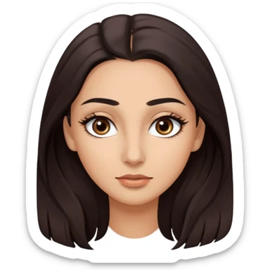 Rostro de forma ovalada con facciones delicadas. Ojos grandes y expresivos de color café oscuro, con pestañas largas y definidas. Cejas oscuras, pobladas y bien formadas color de piel trigeña y cabello largo con cuerpo delgado  sticker