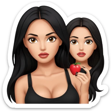 Megan fox, fashion model Beautiful woman model adult   large breasts  with monolid narrow dark brown eyes tan  skin, full lips  long hair model black   top   sticker