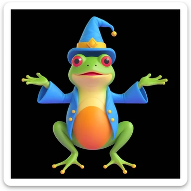 frog wizard shrugging, magical hat, fantasy, vibrant colors sticker