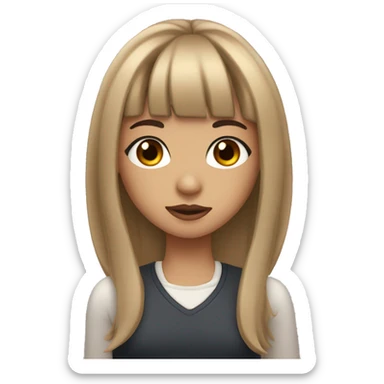 A girl with brown eyes, long eyelashes, and medium-length hair with bangs, big lips, and a nose piercing. sticker
