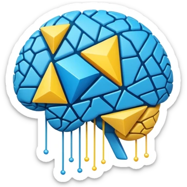 Geometric brain icon, YouTube triangle play button merged with neural network pattern, abstract minimalist design, vector art, vibrant colors, tech-inspired, clean lines, square format for app icon sticker