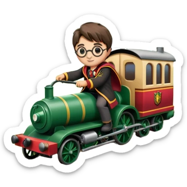 Harry Potter mowing the lawn on the Hogwarts Express train sticker