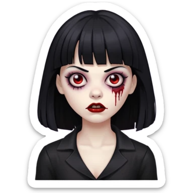vampira gótica zumbi de cabelo preto e franja e roupa com decote sticker