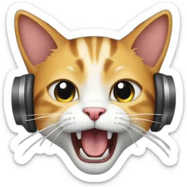 The cat is yelling in headphones sticker