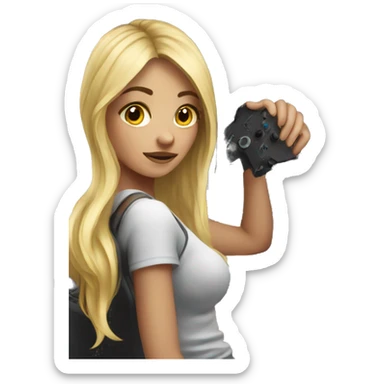 Blonde girl at gaming setup  sticker