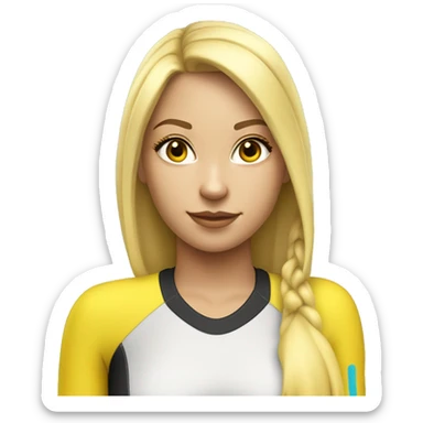 A hot and beautiful cartoon girl with blonde hair with straight bangs tied up with a pretty ponytail wearing a yellow long sleeved sleeves wetsuit sticker