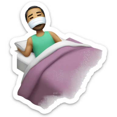A man have mask and sleeping on bed sticker