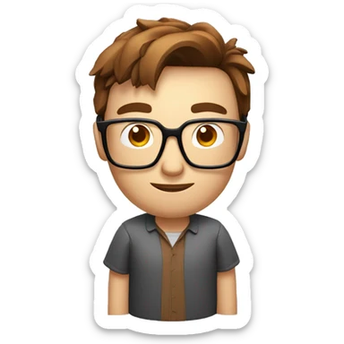 a cartoony cuboid looking nerd guy with brown hair and round glasses in a 3d cube shape sticker