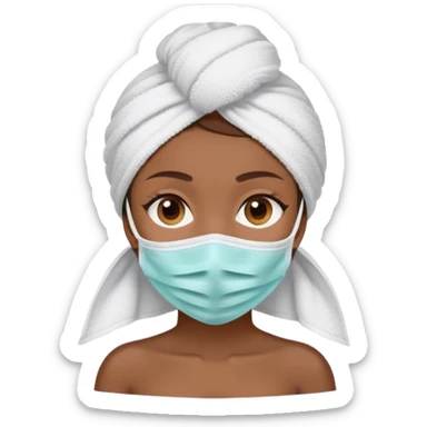 brown hair girl wrapped in a towel on her head with facemask on sticker