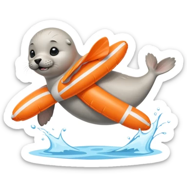 A cute seal pup with floaties on both flippers, kicking excitedly near lane markers. sticker