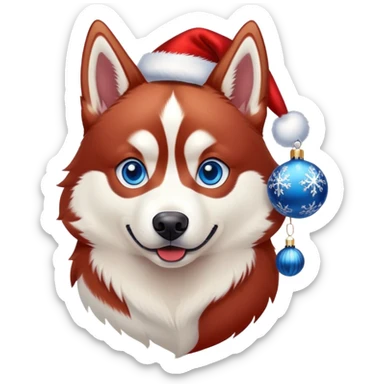 Red Siberian husky with blue eyes celebrating Christmas sticker