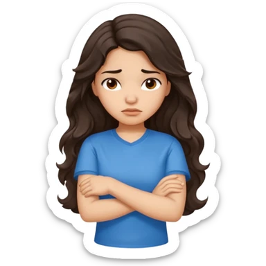 Hispanic girl with long dark brown wavy hair crossing her arms and  pouting sticker
