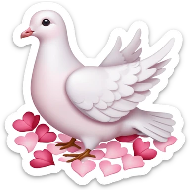 Pastel white-pinkish Romantic dove with hearts and rose-petals sticker