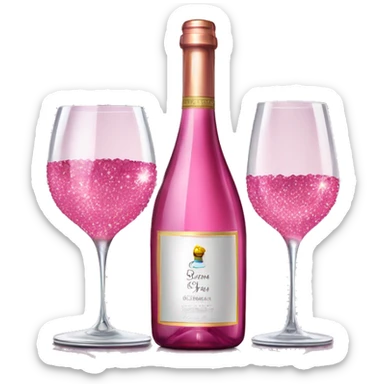 Realistic sparkling diamond glam bottle of pink Wine and matching long stem wine glass. sticker