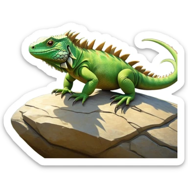 cinematic-iguana-realistic-full-body-basking-emoji,-long-scaly-body-stretched-out-on-a-sunlit-rock,-spiny-ridge-running-down-its-back,-textured-green-and-brown-skin-dappled-with-light,-sharp-intelligent-eyes-studying-the-surroundings,-long-tail-draped-over-the-stone,-simplified-yet-realistic-focused-features,-highly-detailed,-glowing-with-a-warm-tropical-glow

 sticker