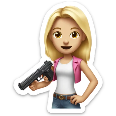 realistic blonde girl holding a pink gun sticker
