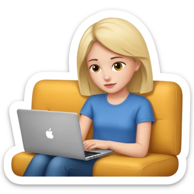 A girl is working with a laptop while lying on the sofa sticker