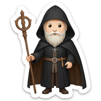 A wandering philosopher in a long black cloak with a staff sticker