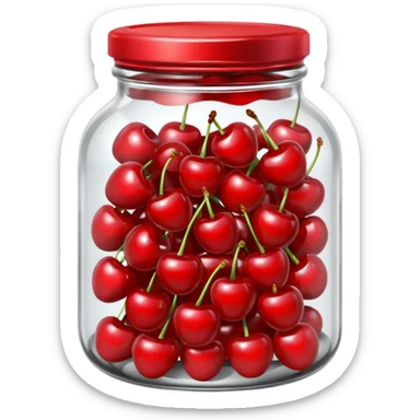 Realistic glass jar with silver metallic lid filled with maraschino cherries inside of it. sticker