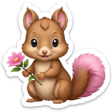 baby squirrel hold a flower sticker