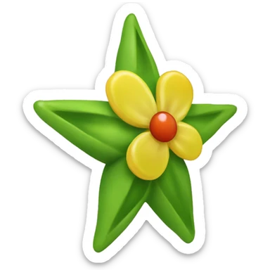 Create an emoji of a small, star-shaped flower with a greenish-yellow color. Inside the flower, include a small, round, reddish-orange berry. sticker