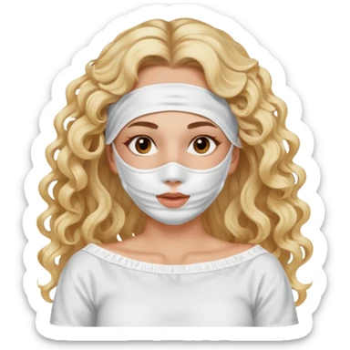 White girl- brown eyes - beauty face mask massage -full care- blonde long curly hair  white off shoulder shirt sticker