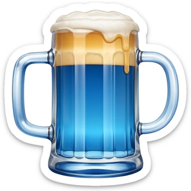 A large clear glass mug with a bright blue liquid inside.  Make the mug thicker and white/clear, not blue. beer stein. Handle is not blue. The walls of the mug are very thick and white sticker