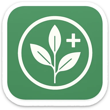 macOS CRM app icon for herbal therapy, with a circular emblem containing a stylized plant and a subtle cross symbol, green and white color palette, sleek and professional, no text sticker