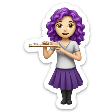 White girl with wavy purple hair playing flute sticker