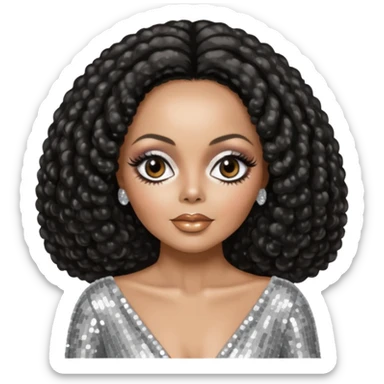 Diana Ross from The Supremes with dark brown hair, silver outfit sticker