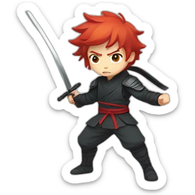 anime boy with red  hair, in ninja like defense pose sticker
