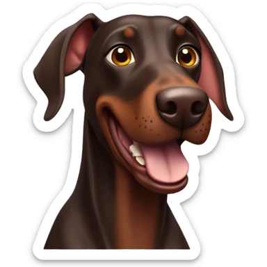 happy chocolate doberman with floppy ears sticker