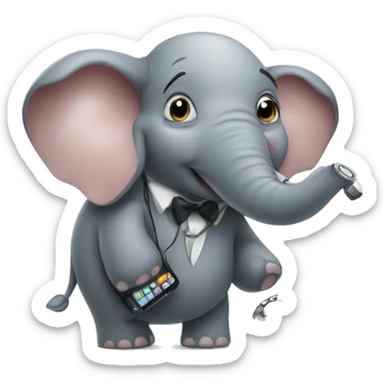cute elephant holding an old phone and making a phonecall sticker
