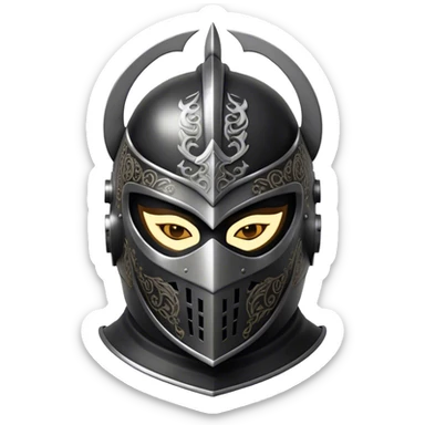 A masked man knight with intricate black engravings on his steel helmet, eyes glowing with fury sticker